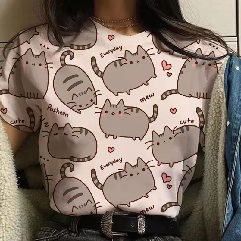 3D-tryckt söt djur-t-shirt för kvinnor roliga kattgrafiska t-shirts sommarmode överdimensionerade t-shirts kortärmade toppar med rund hals