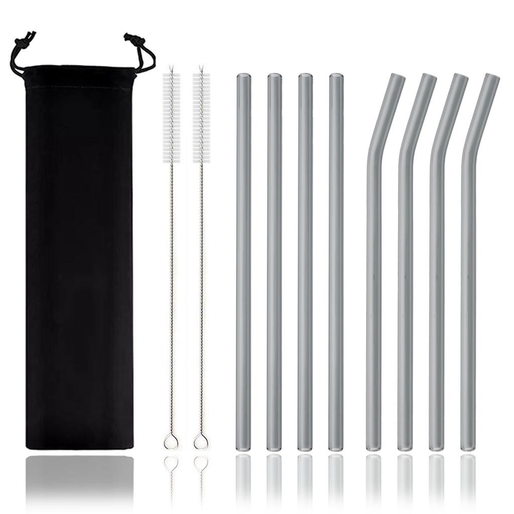 11-piece Reusable Glass Straws Clear Smoothie Drinking Straws with Clean Brush for Beverages Milk Tea Juices Cocktail