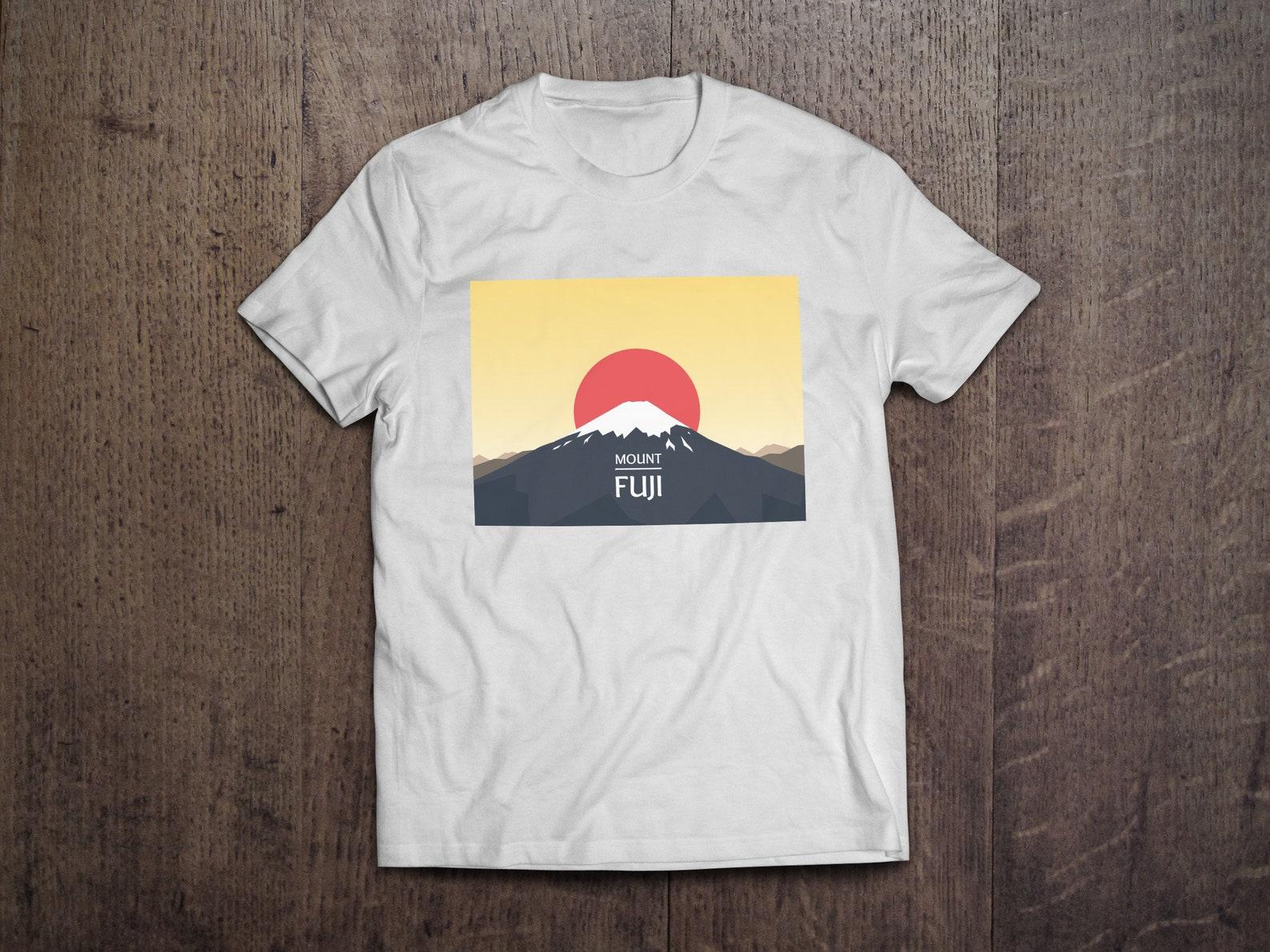 Fuji Mount Japanese Rising Sun / Heavyweight cotton unisex T shirt with print tee top M