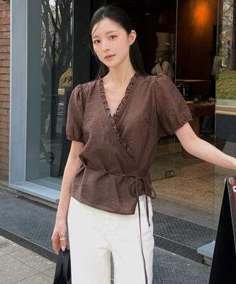Tilaidai Frill Wrap Blouse Tisu03Bl04_Brown