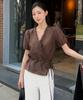 Tilaidai Frill Wrap Blouse Tisu03Bl04_Brown