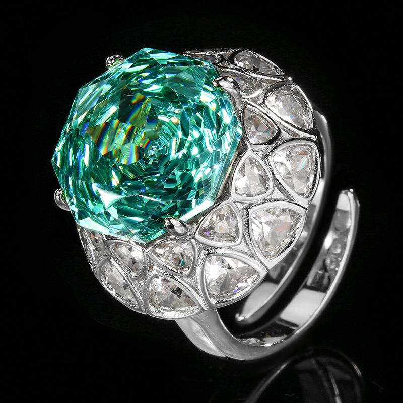 

Jewelry Copper Bottom Gold-Plated Rose Cut Colorful Treasure Temperament Retro Ring Heroine Stone 14Mm