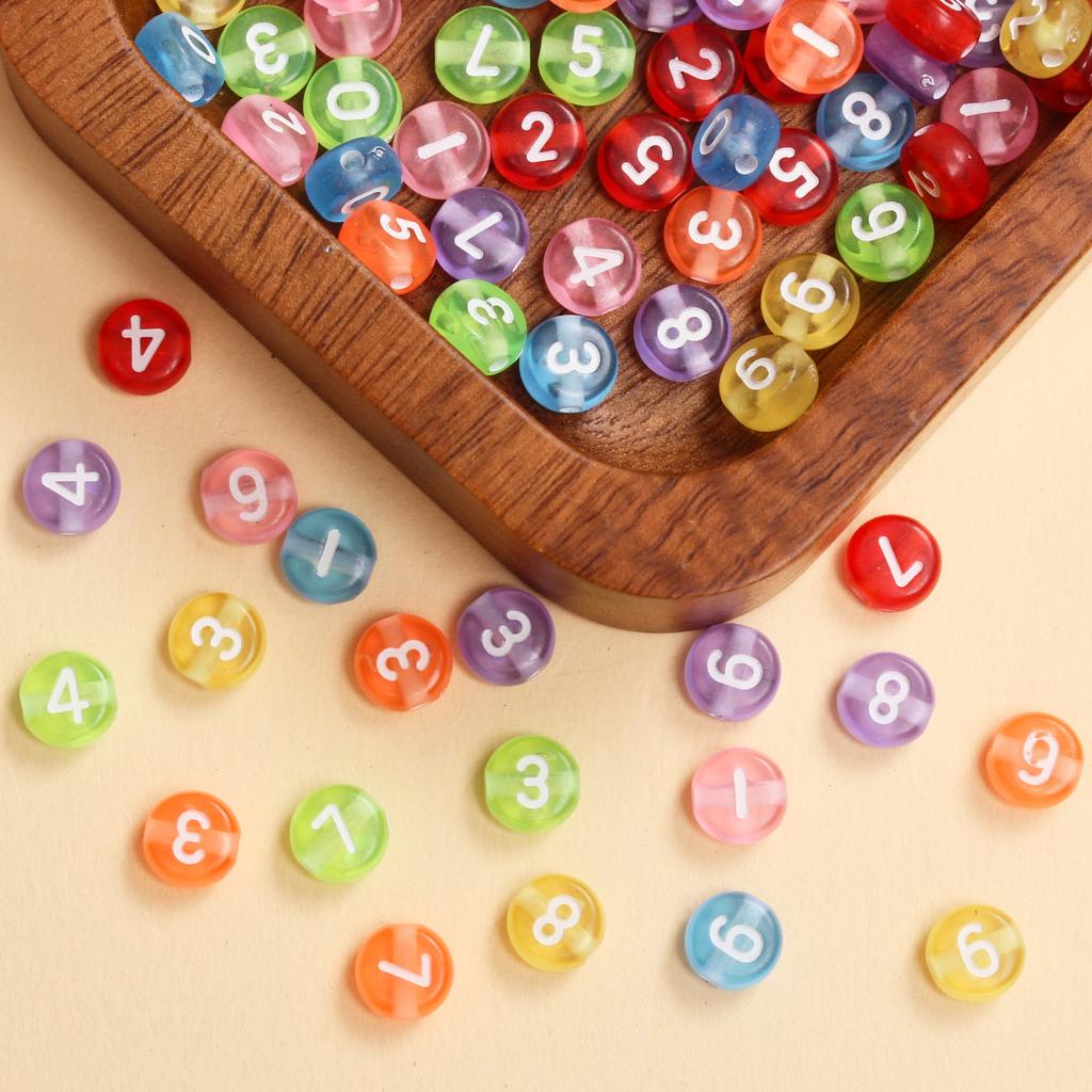 7mm 100pcs Round Digital Acrylic Beads Making Fashion Necklace Bracelet DIY Mobile Phone Chain Beaded Material Accessories