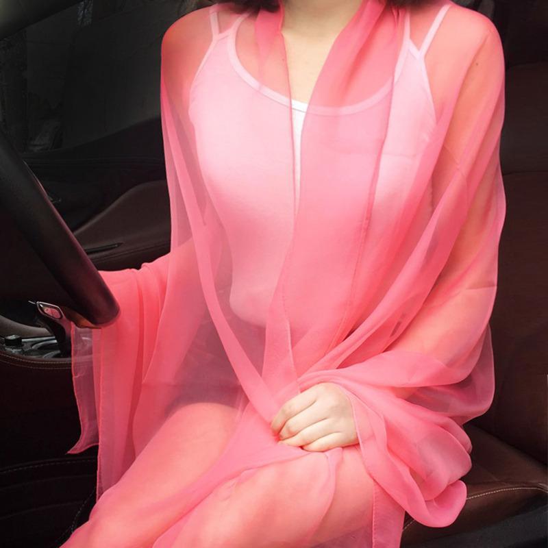 Солнцезащитная шаль женская корейская однотонная прозрачная сексуальная тонкая шифоновая пляжное полотенце летняя с кондиционером ледяной шелк шарф