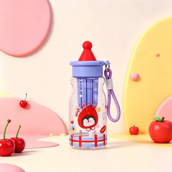 Water Cup with Soft Rubber Lanyard, Portable Leakproof Multi-Sealing Lid Water Bottle with Removable Tea Separator, Large Capacity Kids School Travel