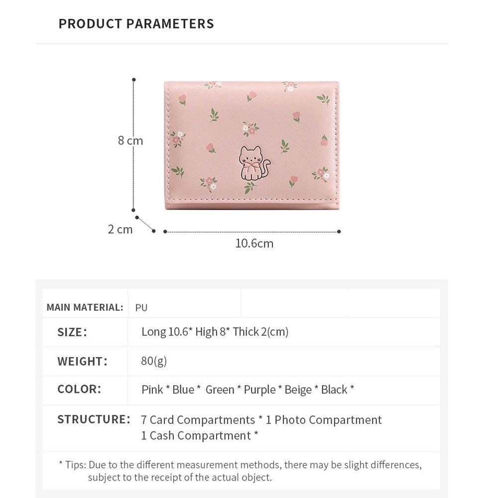 INS Style Cute Cat Short Wallet Flowers Pattern PU Leather Coin Purse Tri-fold Mini Wallet Gifts