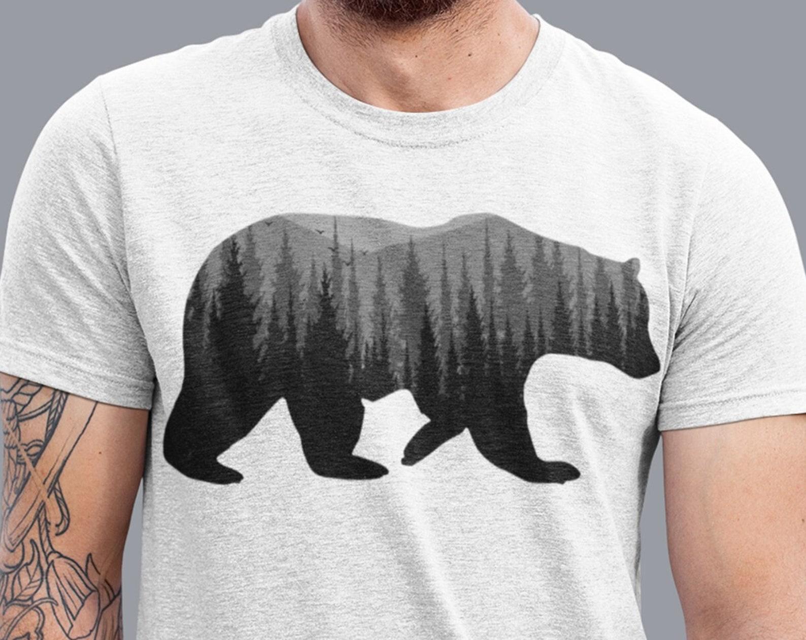 Nature Bear T Shirt Men, Double Exposure Bear, Papa Bear Shirt, Nature TShirt, Mens Graphic Tee, Screen Print Unisex T-Shirt S