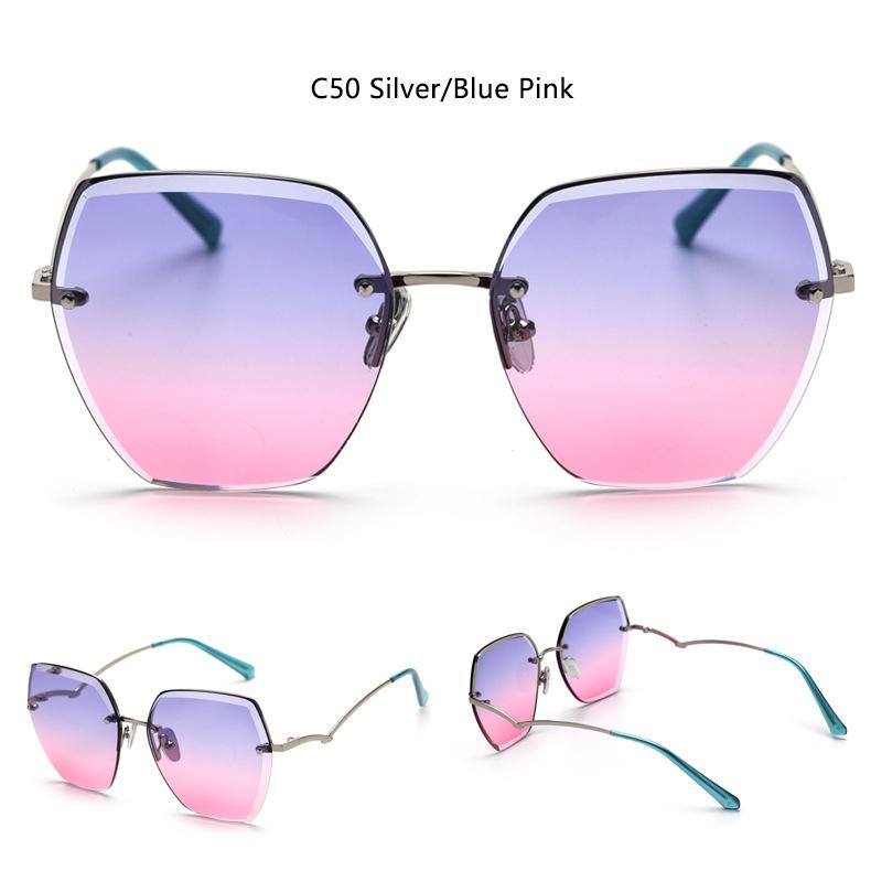 Vintage Rimless Cut Edge Sunglasses Designer Luxury Black Shades Metal Frame Big Gradient Square UV400