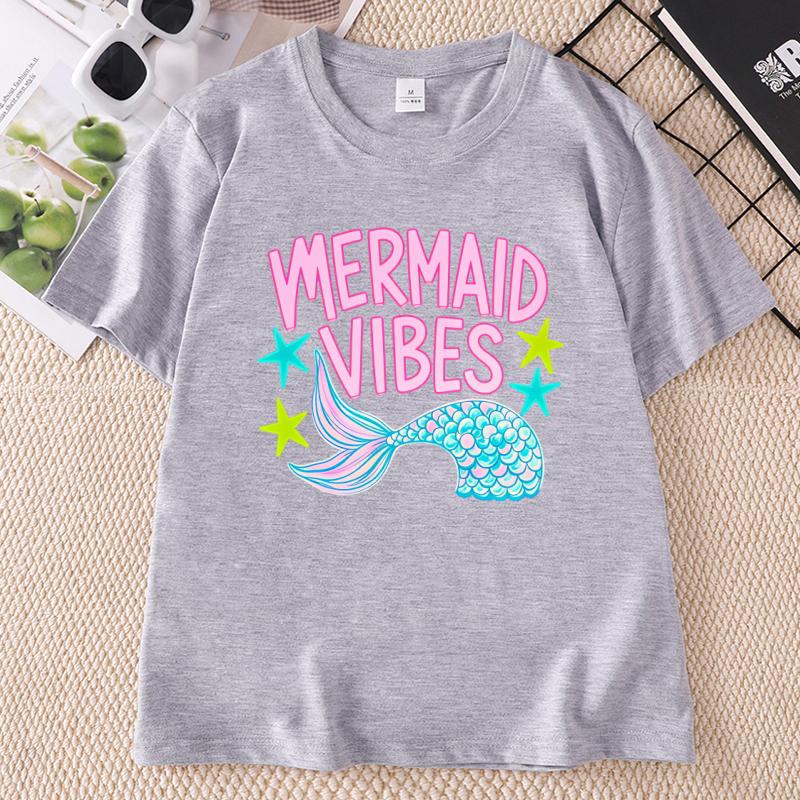 Mermaid Vibes Summer Beach Tshirt Unisex Ladies Fashion Trend Tshirt Cotton Short Sleeve Y2k Clothing Tees Crewneck Graphic