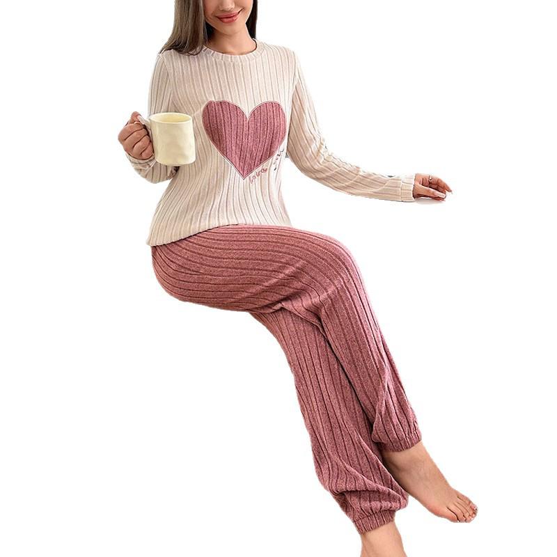 Autumn & Spring Ladies' Love Pajamas: Two-Piece, Long Pants & Long Sleeve, Loose, Comfortable Homewear
