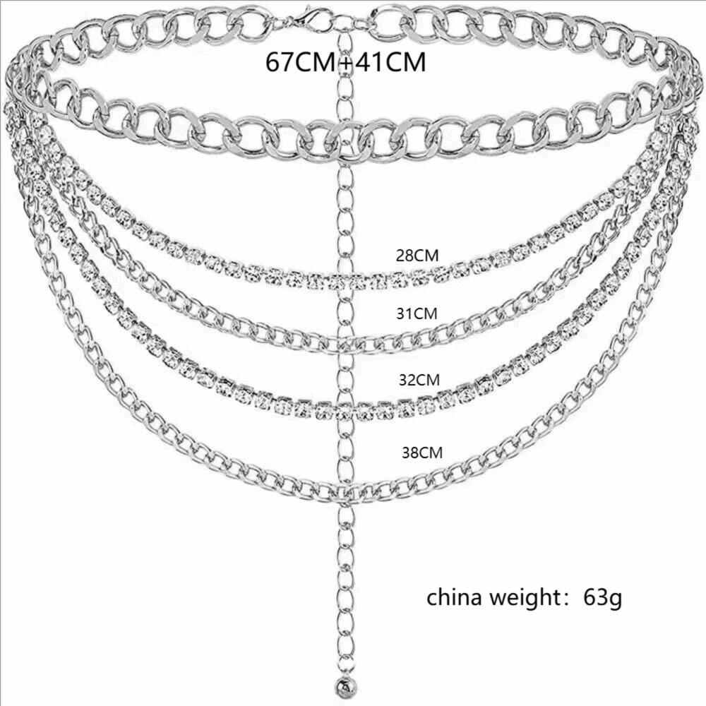 Rhinestone Inlaid Body Chain Multi Layer Design Rhinestone Belt Fashion Waist Chain Party Wear