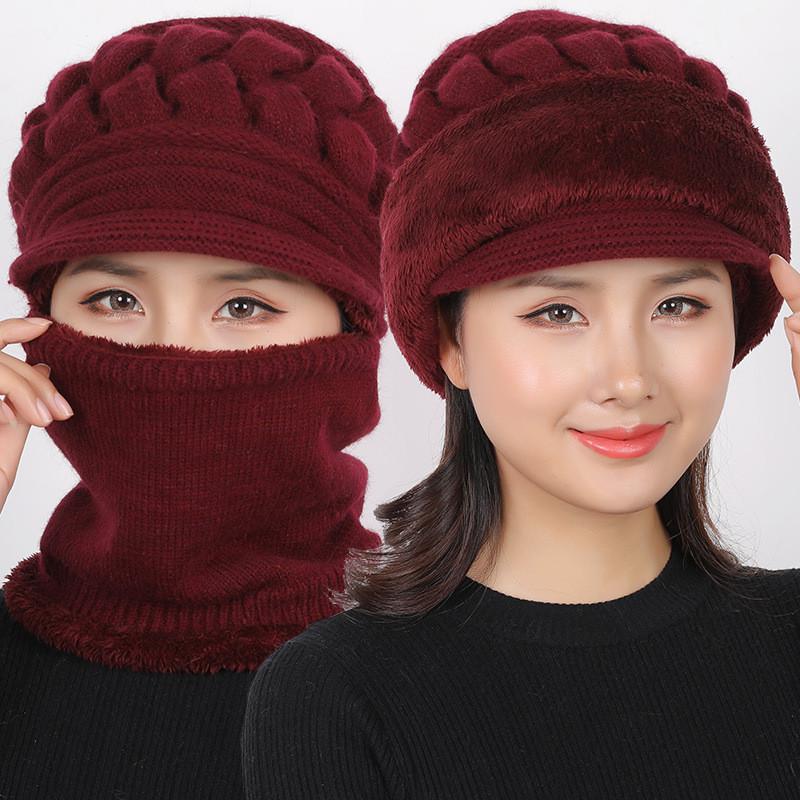 Buy 2020 Female Neck Warmer Autumn Winter Beanies Hats Mask Women Winter Hat Knitted Hats Scarf