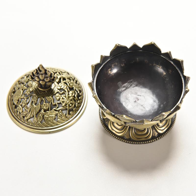 Tibet Sběratelská Bronzová Příznivá Soška ve Tvaru Lotosu Krabička Kadidelnice Censer