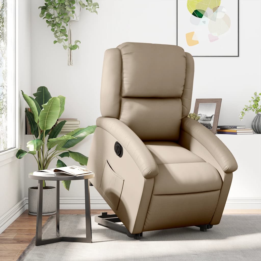 Recliner Chair with Lift Assist Electric Cappuccino Faux Leather