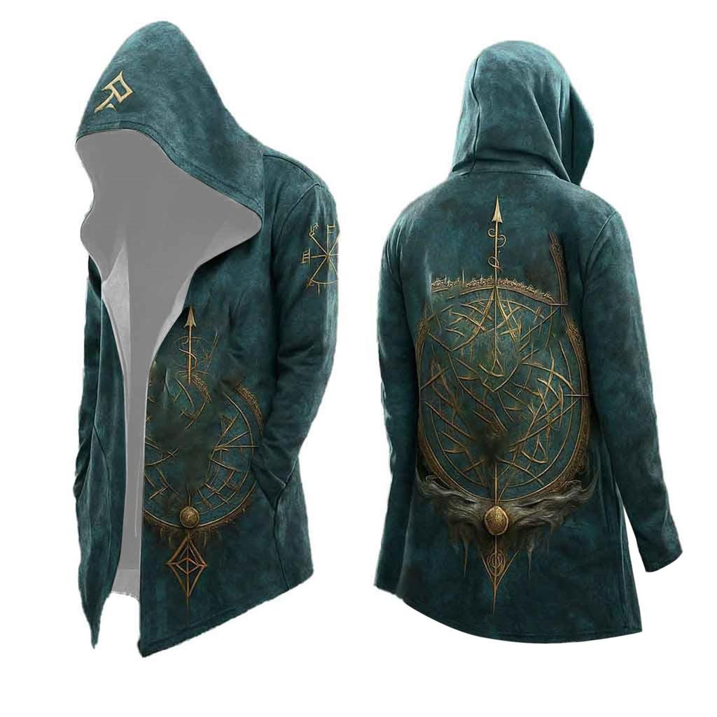 Men's Retro Hooded Cloak Halloween Costume with Print