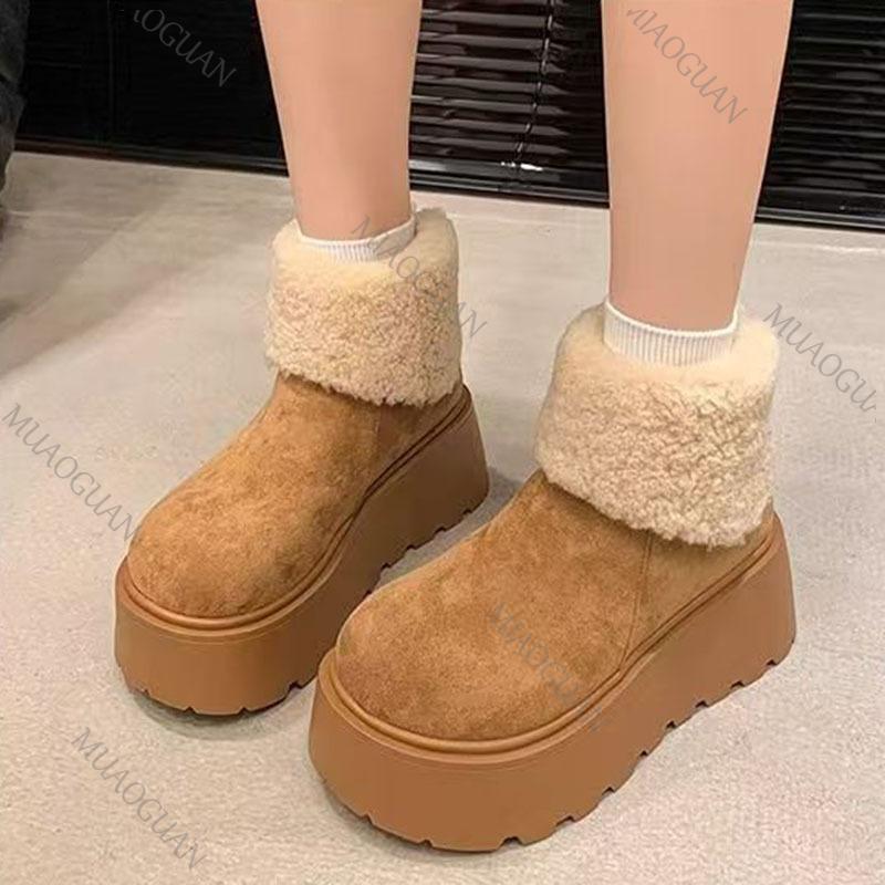 Fashion Platform Women's Snow Ankle Boots Suede Mid Heel Cotton Shoes Short Plush Warm Boots 2025 Winter Casual Boots Botas De Mujer