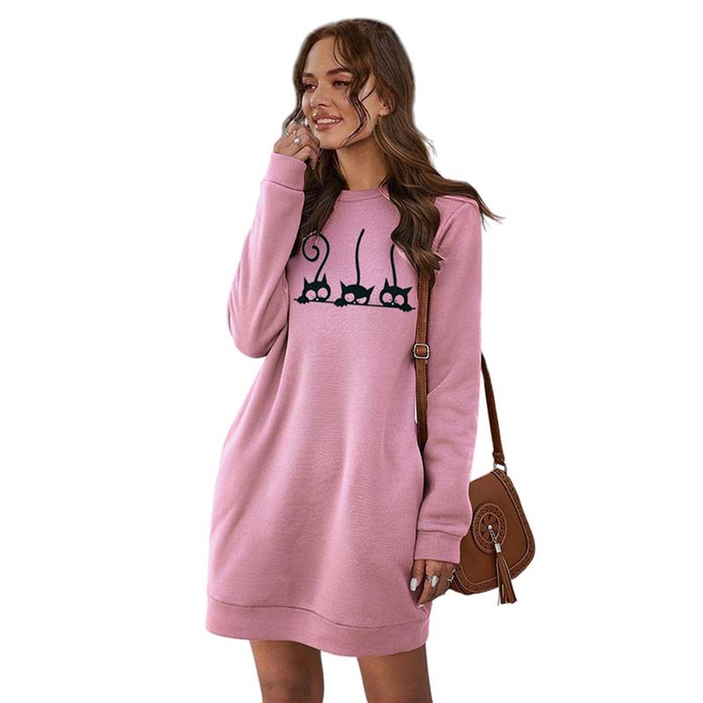 Women Long Sleeve Cute Cat Printed 