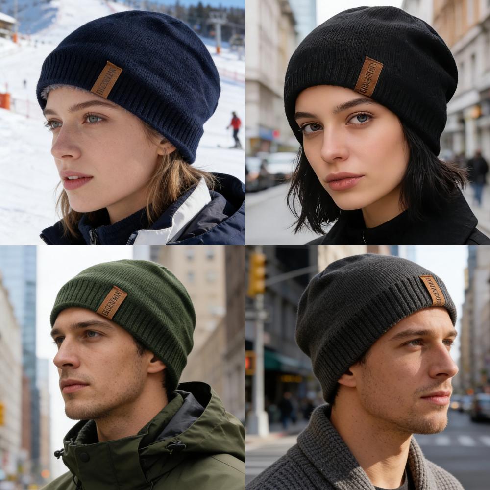 Hot Sale Unisex Plush Fur Lining Warm Winter Hat Lightweight Knitted Hats For Men Women Outdoor Beanie Hats