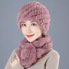 Middle-aged Rex rabbit hair hat female autumn and winter warm elderly grandmother ear protection fur mother wool scarf