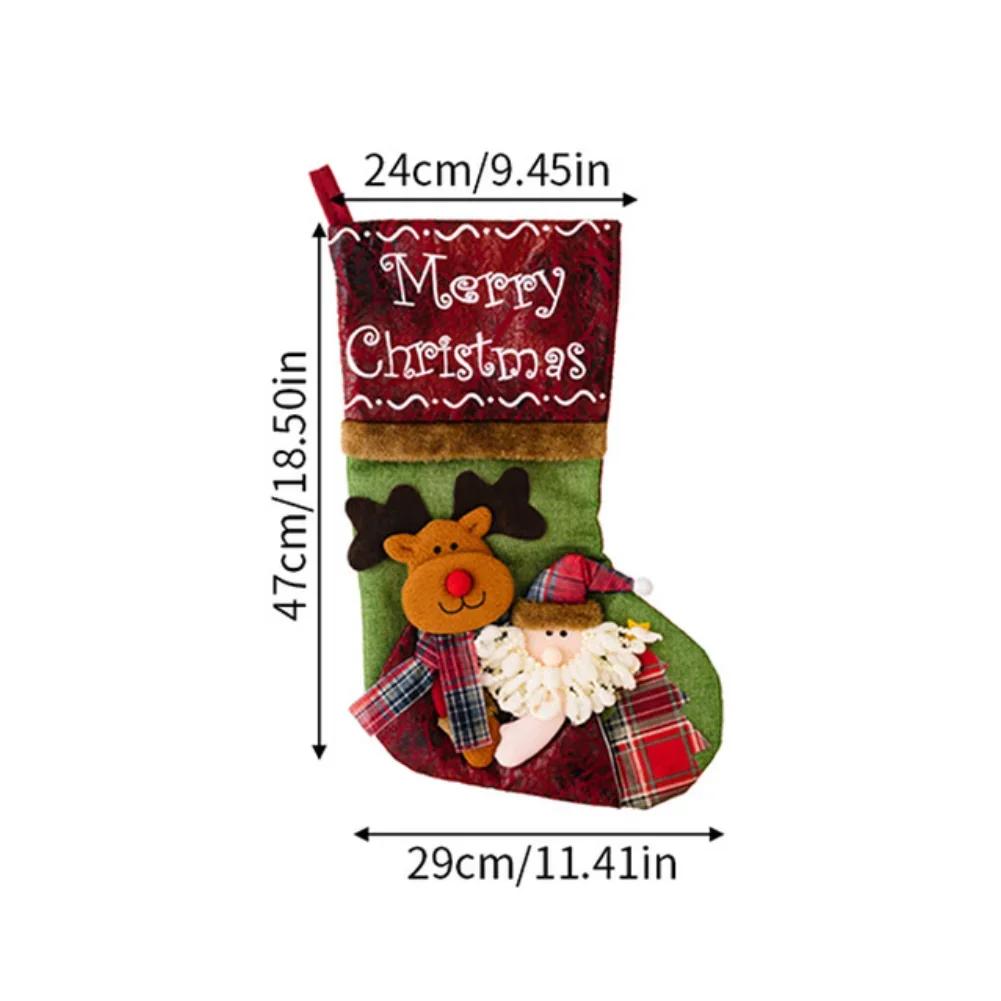 Holiday Stockings for Kids Featuring Cartoon Santa Snowman Elk Patterns Suitable for Hanging On Mantels Walls and Doors