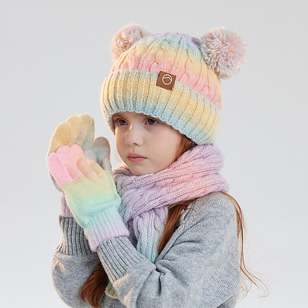 Children's Hat, Scarf And Gloves Three-piece Set, For Baby Boys And Girls, Winter Cold-proof, Fleece-lined, Warm, Ear-protecting Knitted Wool Hat