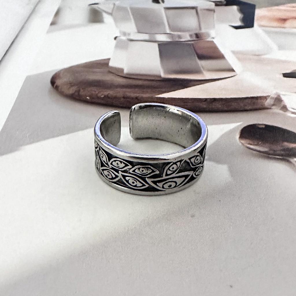Retro Teufelsaugen Ring für Männer Silberfarbe Punk Gothic Verstellbarer Manschettenring Rock HipHop Handgefertigter Schmuck Zubehör Männergeschenk