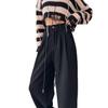 Gray High-Waist Wide Leg Women's Sweatpants - Spring/Autumn Casual Loose Fit with Drawstring