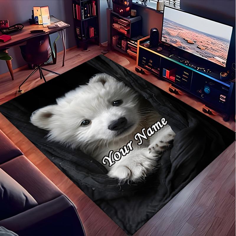 1PC Custom Name Polar Bear Cub Adventure Theme Floor Mat Ideal for Living Room, Game Rooms, Office, Bedroom, Office Floor Mat , Floor Mats for Home