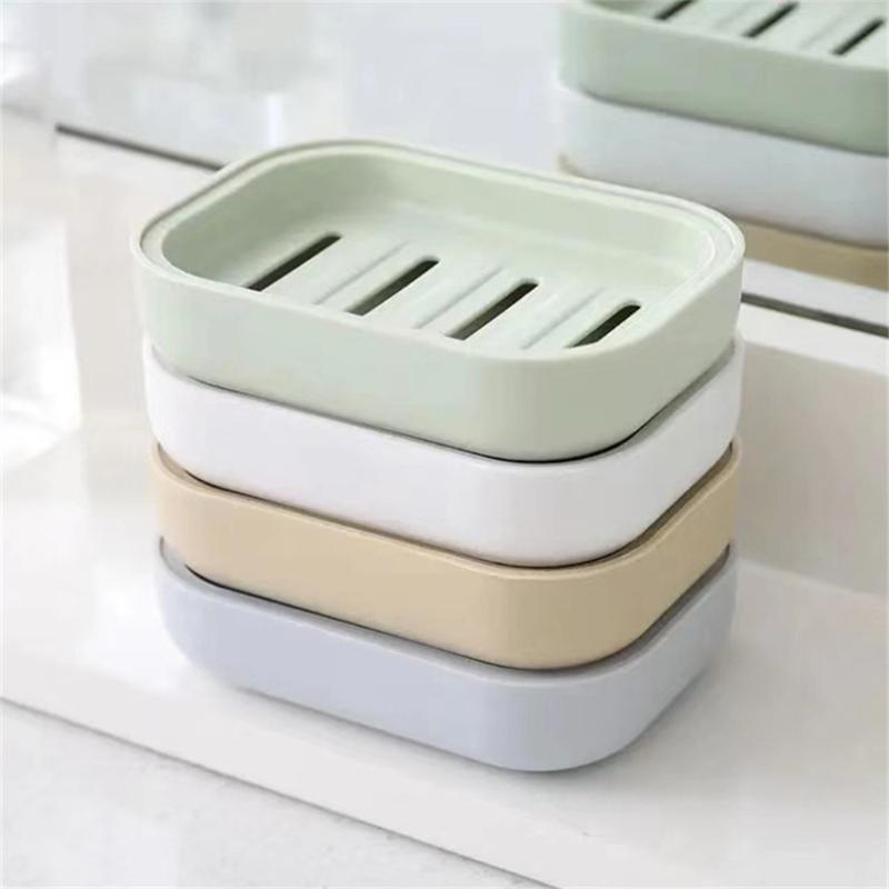 Portable Soap Tray, Double-layer Plastic Box, Household Bathroom Drain Tray, Bathroom Soap Box with Lid