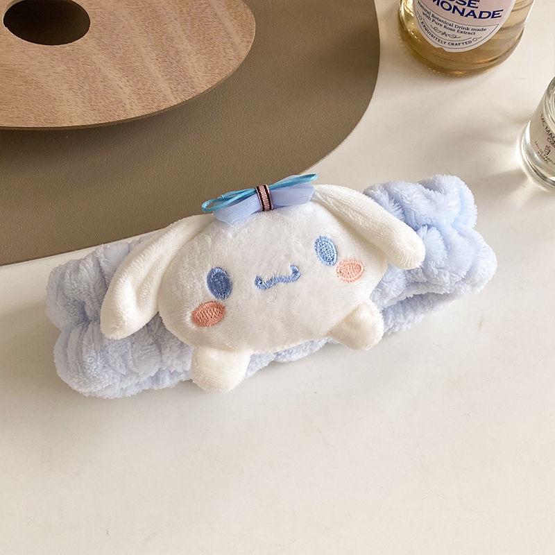 Cute Cinnamoroll High-Elasticity Headband for Women: Perfect for Face Masks, Makeup, and Hair Accessories, with Plush Wristband.