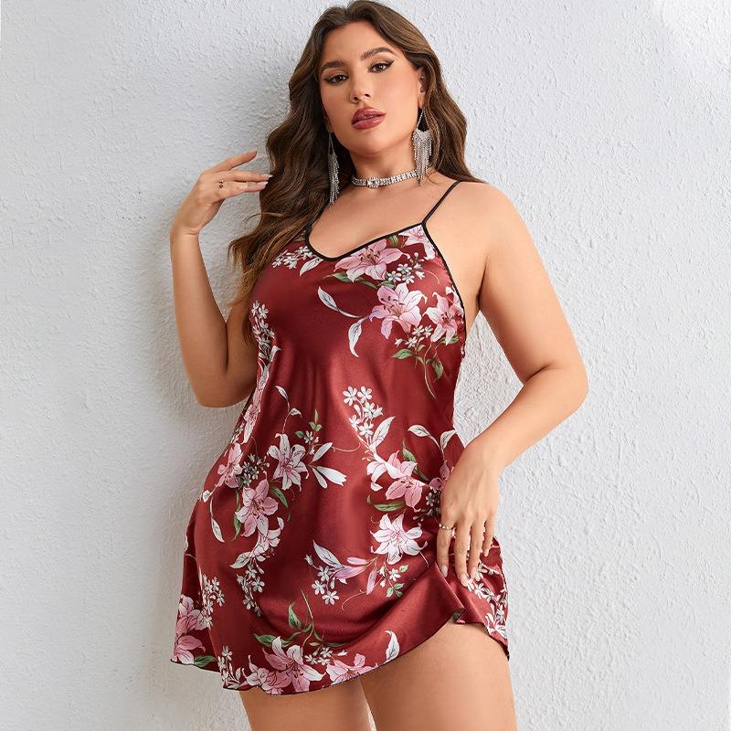 Backless Sexy Halter Dress Plus Size Women's Simulation Silk Nightgown Casual Home Clothing