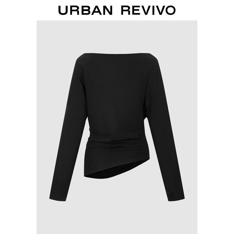 UR 2026 Women's Irregular Hem Pleated Boat Neck T-shirt