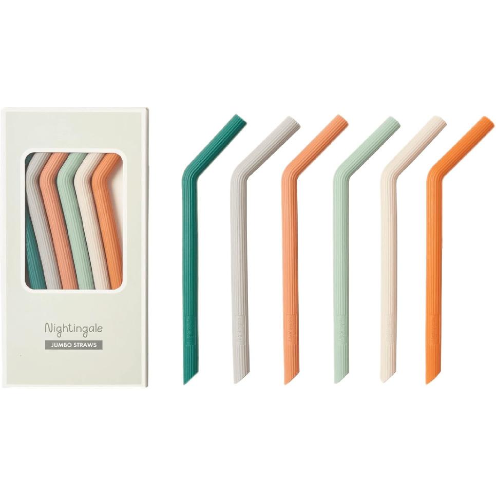 Nightingale Reble Silicone Straws - Bendy Drinking Straw with Cleaning Brush - Collapsible and Bendable Travel Straw for Kids - Dishwasher Safe,