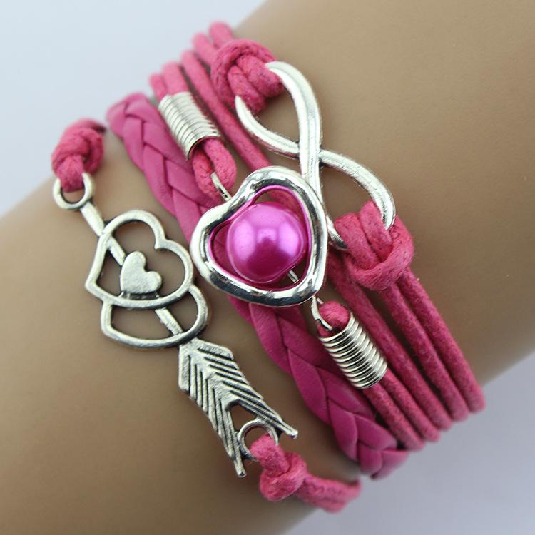 Ženy 8 Word Symbol Pletené vícevrstvé Love Heart Towers Faux Pearl náramek