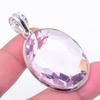 Lab Created Pink Kunzite Pendant 2.2" Silver Tone Oval Cut Gemstone Jewelry Gift
