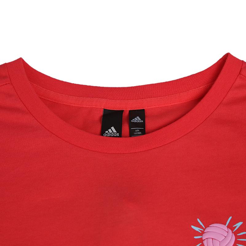 adidas T-shirt damski z okrągłym dekoltem i krótkim rękawem z nadrukiem graficznym Czerwony FT2929