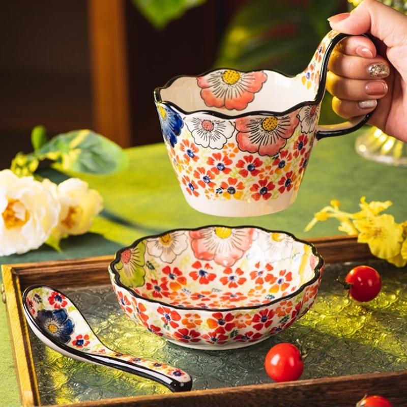 Suppenschalen mit Henkeln, Keramik Teller und Schüssel Sets mit Tasse, Löffel, Polnische Keramik Tasse für Frühstück, Snacks, Dessert, Spülmaschinen- und Mikrowellengeeignet