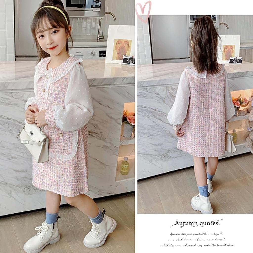 VNGOLERRY Lace Long Korean Cute Formal School Entrance Sizes 160 Girls' Dress, Children's Clothing, A-Line Dress, Sleeves, Style, Summer, Autumn,
