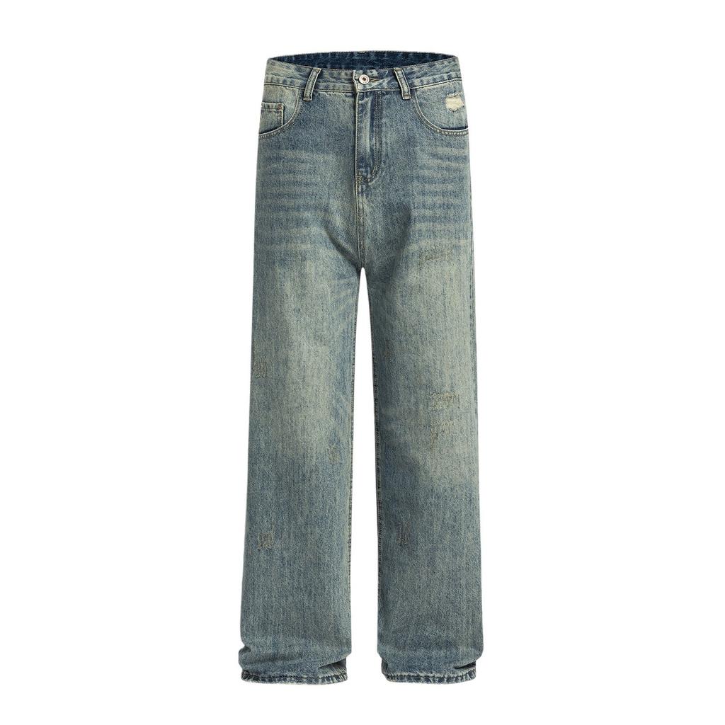American Street Old Washed Jeans Men's Autumn Versatile Straight Mopping Pants