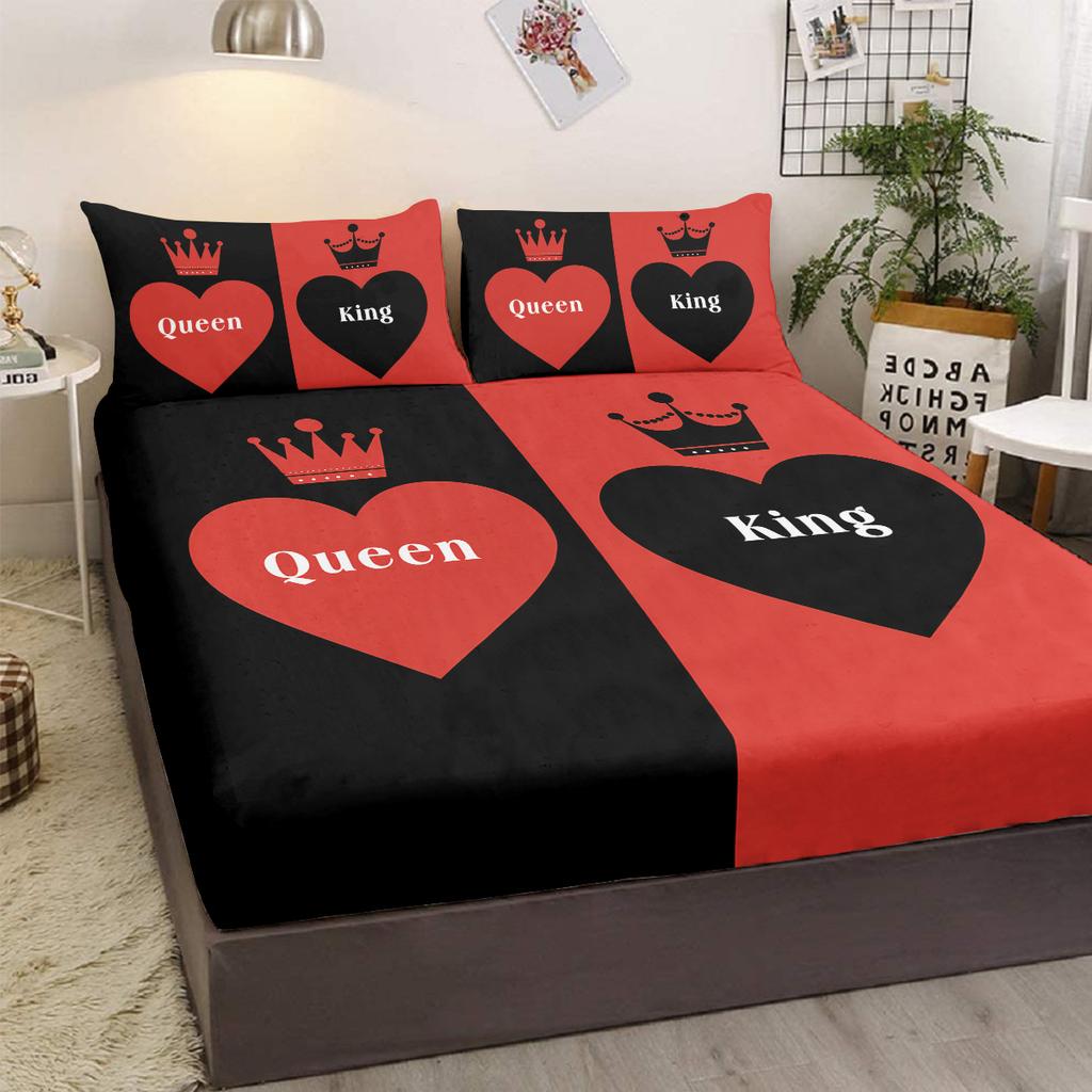 Crown Double Heart Three-Piece Bedding Set, With Two Pillowcases, Suitable For Living Room And Bedroom (Lovers, Anniversary)