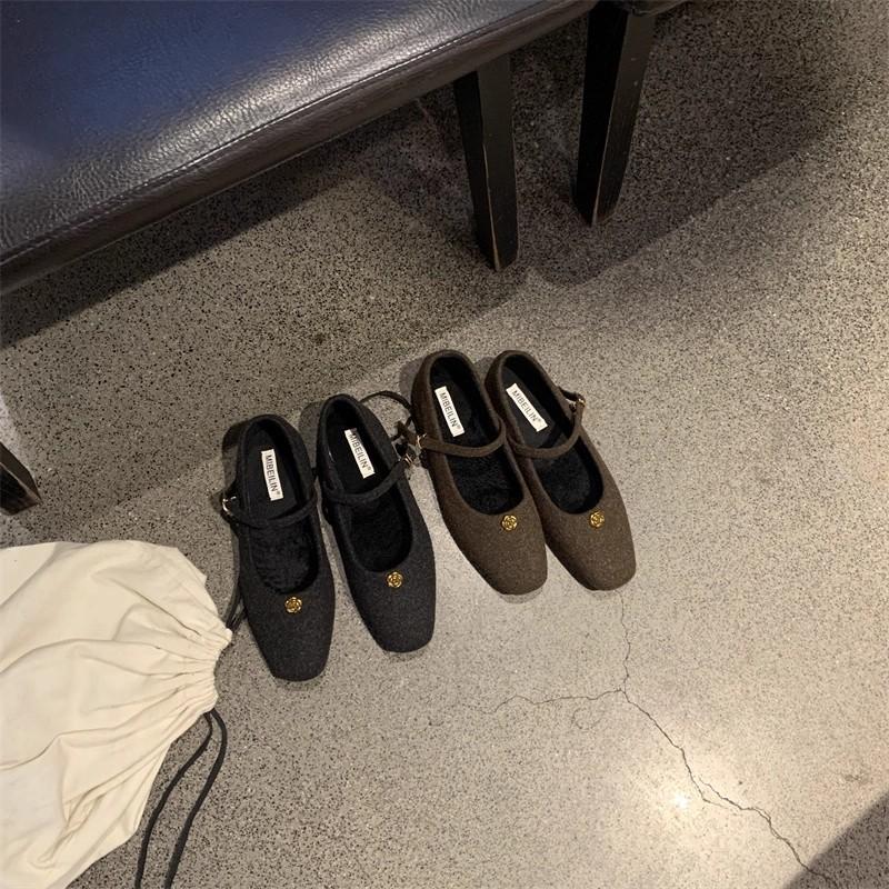 2025 New Square Head Bow with Skirt Single Shoes Versatile and Comfortable with Skirt Retro One-word Buckle with Small Leather Shoes