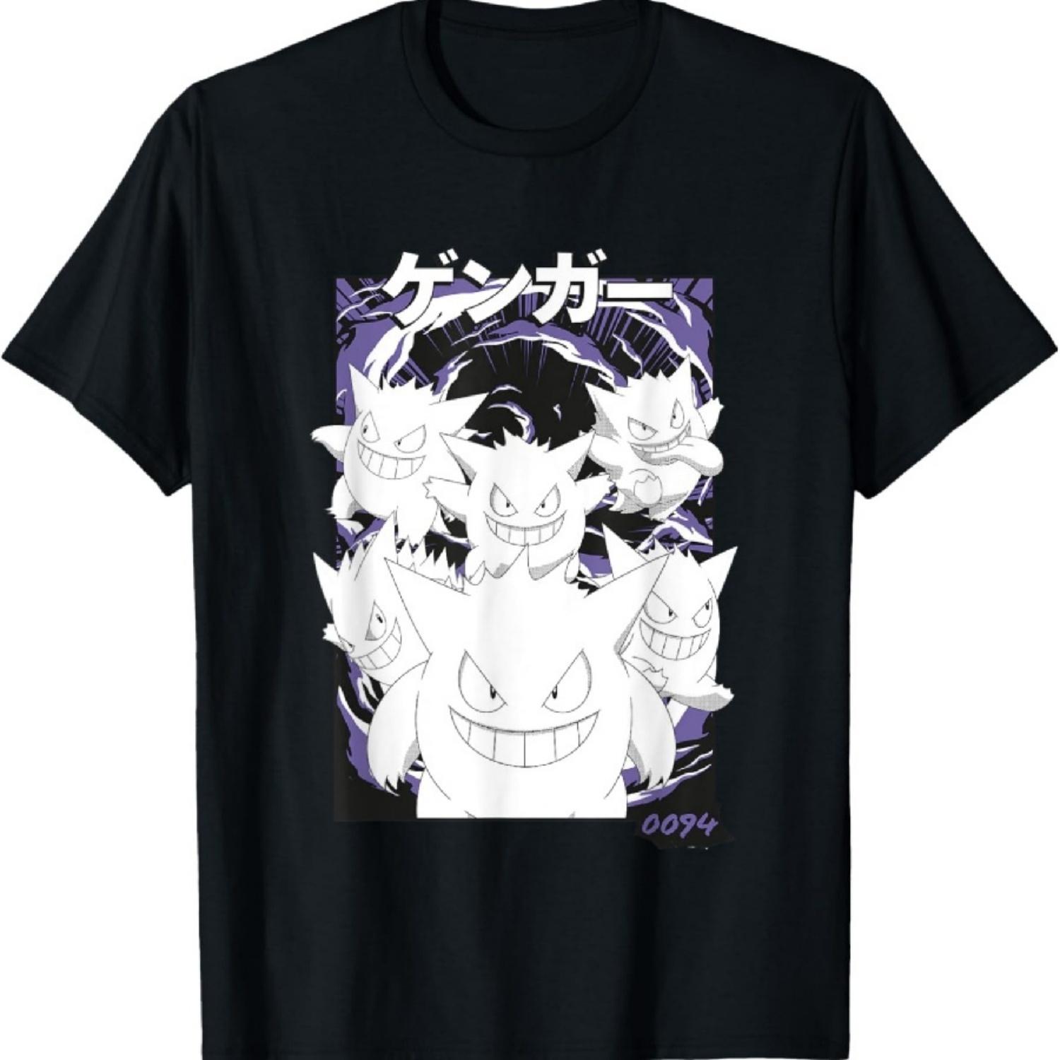 Футболка с винтажным постером Pokémon Gengar 0094 с несколькими лицами S чёрный