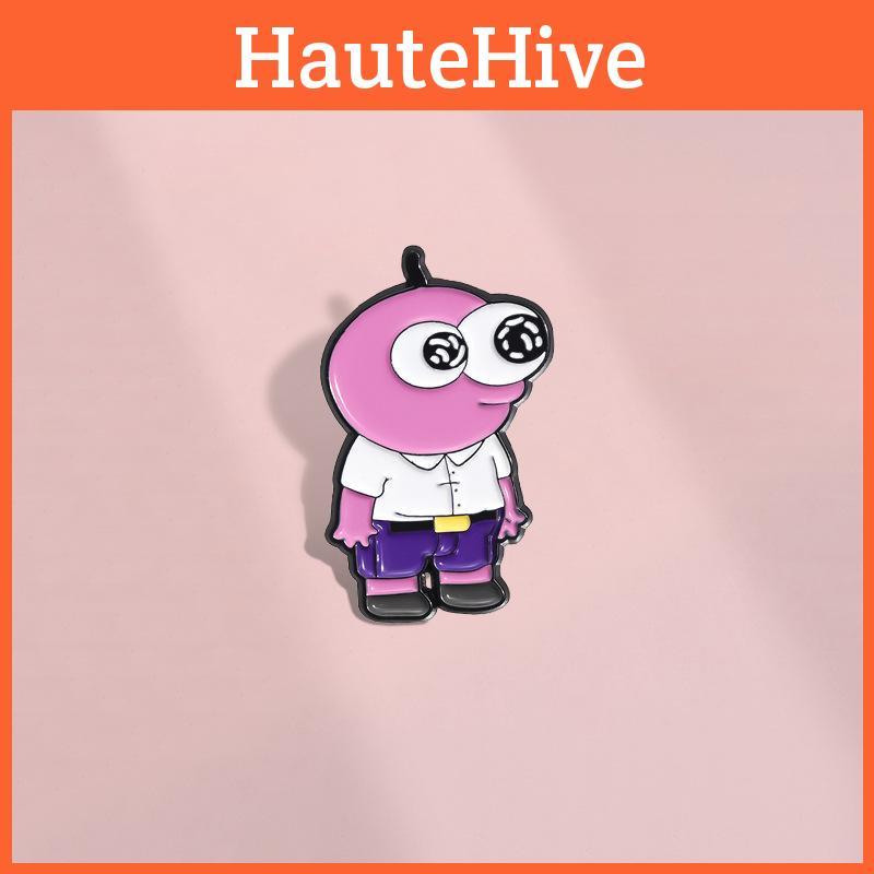 Stylish Pink Cartoon Character Brooch Featuring Big Eyes Fashionable Metal Accessory Pin