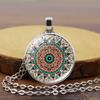 1 Set Women Jewelry Set Flower Print Glass Pendant Vintage Ethnic Style Prom Party Earrings Necklace Bracelet Combo Ideal Christmas Gift