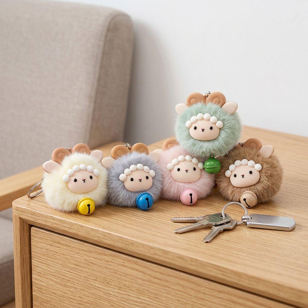 Metal Bell Mini Plush Sheep Keychain Soft Fluffy Sheep Doll Ornament Chinese New Year Gift