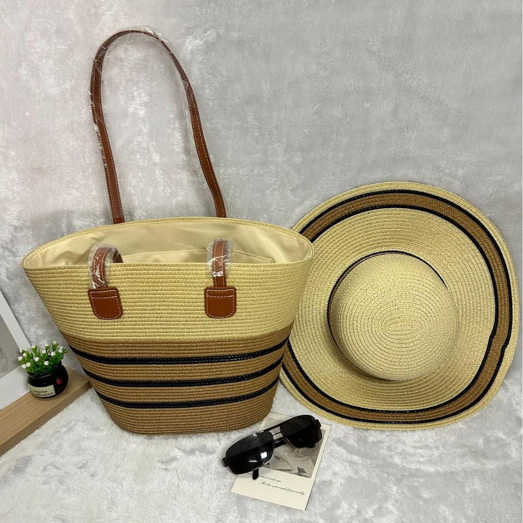 2024 Straw Woven Shoulder Bag with Hat Cover - Perfect for Summer Travel and Beach Vacations