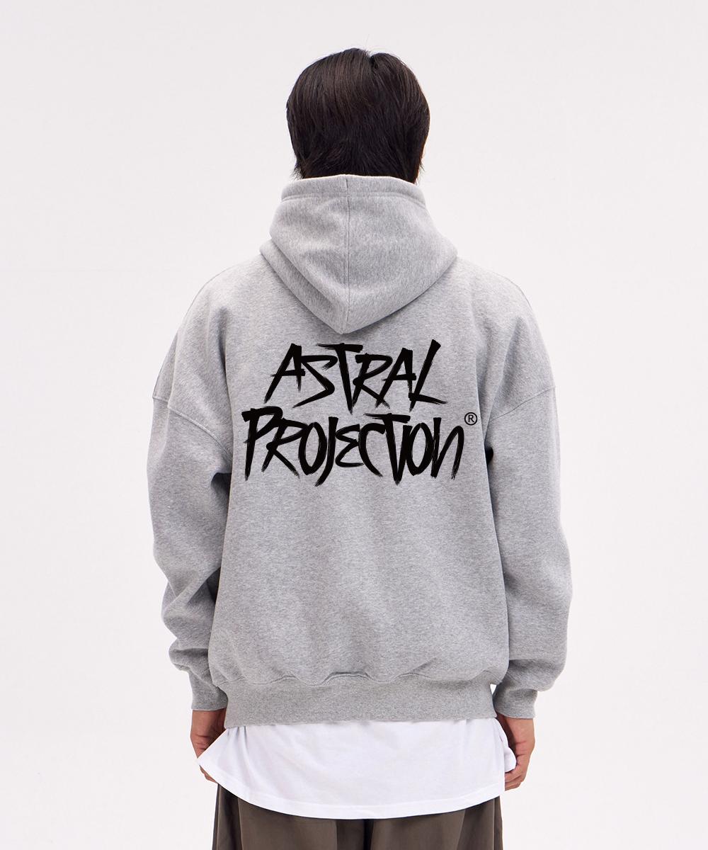 Astral Projection Graffiti Lettering Oversized Wide Shoulder Hoodie_Melange L (Add Fleece)