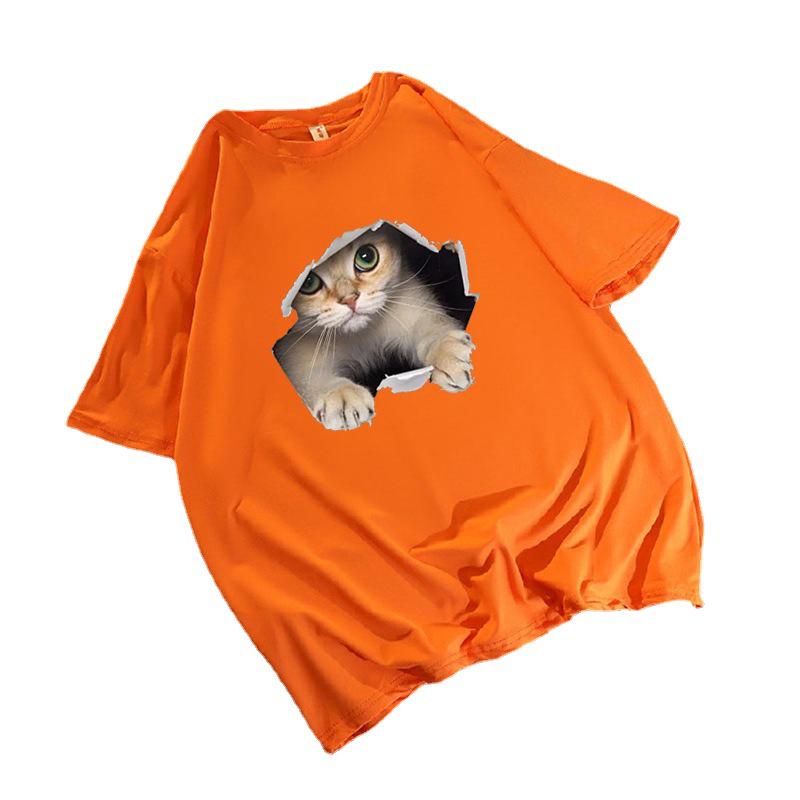 Creative Cat Design Unisex Loose-Fit Short-Sleeve T-Shirt for Couples
