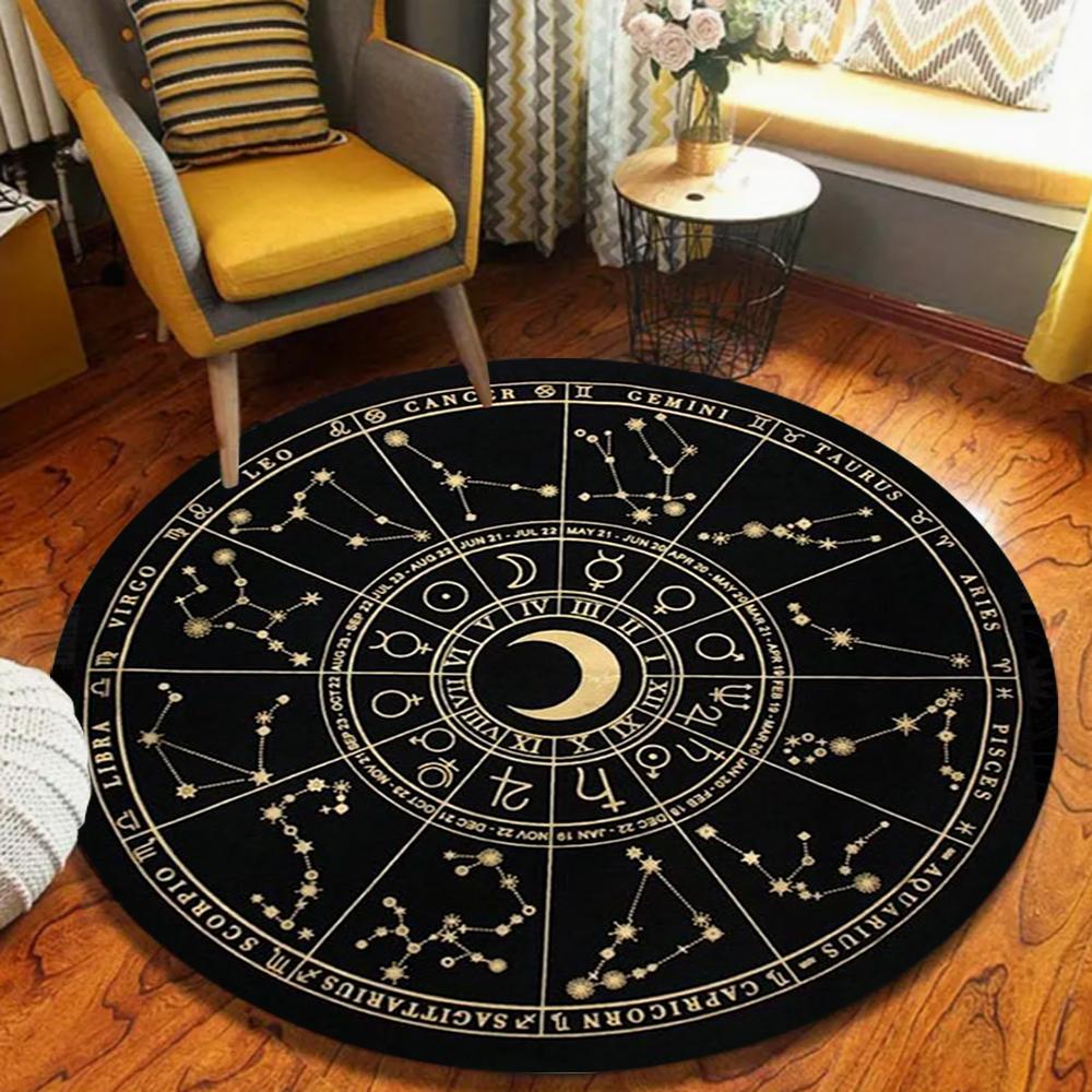 Mystieke Astrologie Ronde Vloerkleed Constellatie Patroon Tapijt Zachte Antislip Cirkel Vloer Decoratie Mat voor Woonkamer Slaapkamer