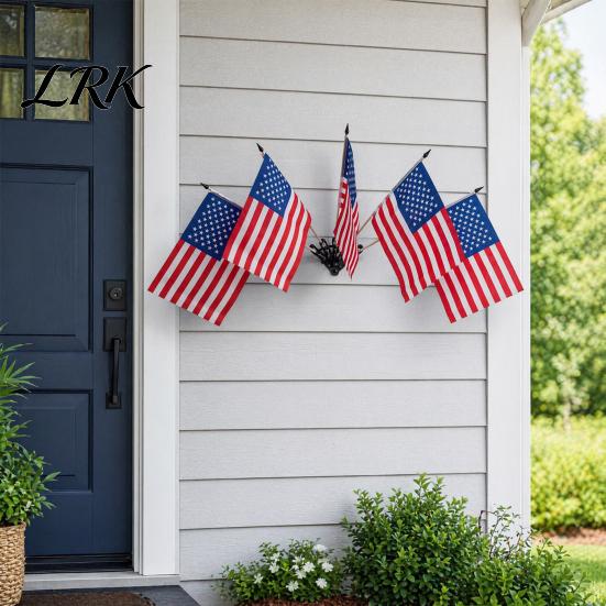 Outdoor Celebration Flags American Flag Stand Set, 5Pcs with Poles And Fan-Shaped Easy Install Kit Bases for Wall Balcony Shop Fronts Decor Patriotic